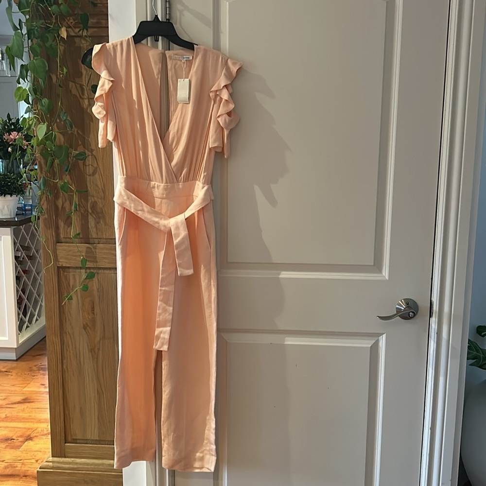 🎀NEW MAJE xs Piruize Cold-shoulder Crepe And Stretch-twill Jumpsuit In Mandarine - Picture 6 of 11